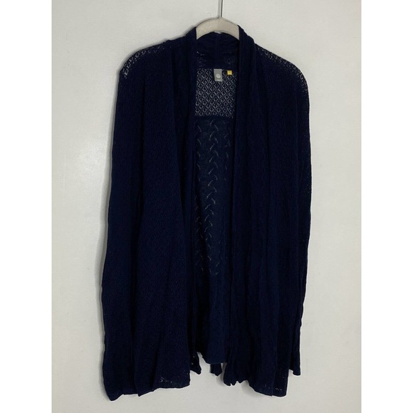 Anthropologie Knitted & Knotted Navy Blue Linen Crochet Cardigan Sweater Size M - Picture 2 of 6